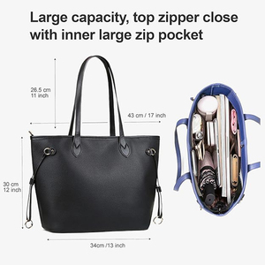 女式 PU 手提包，拉链开合，皮革内衬，宽敞，纯色图案，带徽标，适合大城市的单肩包，适合学校、工作、购物 - Product Image 2