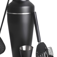 Ensemble de bar à cocktails français en acier inoxydable noir mat, très vendu, mixologie moderne, kit de barman écologique, capacité de 600 ml, 6 pièces