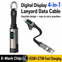 Porte-clés à affichage numérique, câble de données 4-en-1 tressé, charge ultra-rapide 6A, transfert de données, compatible iPhone 17, multifonction