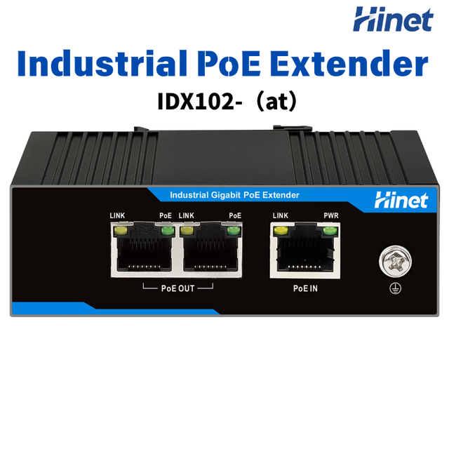 Hinet Industrial PoE Extender 2 Port PoE Output 100M Ethernet Repeater DIN Rail 802.3at 802.3bt 90W 6kV Surge Protection
