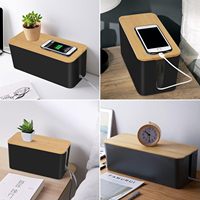Boîte de rangement pour câbles noire, ensemble de 2 organisateurs de câbles avec couvercle en bambou