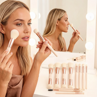 HEXUE – ensemble de pinceaux de maquillage à double extrémité, 12 pièces, poils en nylon doux, manche en plastique, 3 couleurs, Kit de pinceaux cosmétiques professionnels pour le visage et les yeux