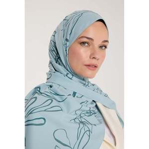 Pure Tone Silk Hijab <b>Square</b> Leaf Pattern Aqua Green Lightweight Women's <b>Scarf</b> Digital Printing - Product Image 4