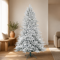 Sapin de Noël Artificiel Entièrement Floqué 1,8m 2,1m 2,4m, Effet Neige Abondante, Blanc, avec Support Métallique Robuste pour Événements Festifs