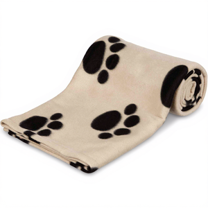 Coperta per animali domestici con stampe di zampe 150 x 100 cm beige per cani e gatti, morbida e accogliente in pile. - Product Image 3
