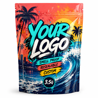 Sachet Mylar Personnalisé 3,5g Anti-Odeur Refermable Za Pack avec Logo Personnalisé Brillant Ziplock Motif Tropical Wave Graffiti