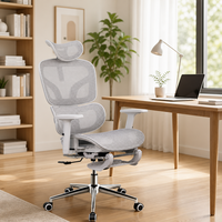 Chaise de bureau ergonomique en maille avec appui-tête réglable, accoudoirs, hauteur réglable, pivotante, inclinable, base en métal, roulettes en PU pour la maison et le bureau