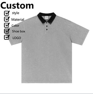 เสื้อโปโลคอกลมทรงหลวมวินเทจเสื้อโปโลพิมพ์ลายฉีดตรง100ผ้าฝ้ายแขนสั้นเสื้อดอง - Product Image 4