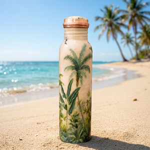 Bouteille d'eau en cuivre avec motif de palmier tropical, portable, pour usage extérieur - Product Image 1
