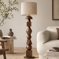 Lampadaire moderne en bois, design minimaliste, avec abat-jour en tissu et LED, idéal pour hôtel, salon, chambre, villa, coin lecture, décoration