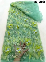 Nouvelle Tendance Philippines : Tissu en Dentelle 3D Fleurs Rose Pâle avec Perles pour Robe de Mariée, Dentelle Perlée et Paillettes en Maille pour Fête