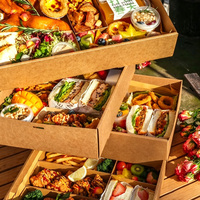 Boîte à pique-nique en papier kraft multi-compartiments personnalisée, contenant alimentaire jetable pour pique-nique en plein air