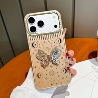 Étui de téléphone magnétique de luxe en PC avec design papillon en cristal et finition miroir pour 17/16/15/14/13 Pro Max