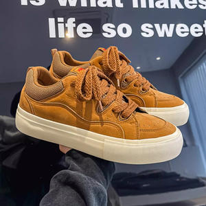 Hot-selling XuanWu Wine <b>Red</b> Men's Genuine <b>Leather</b> Lace-up Striped Loafers Korean Style Fashion Trend Sports Casual Skate <b>Shoes</b> - Product Image 4