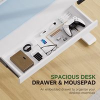 Bureau électrique blanc réglable en hauteur avec tiroirs, 120 cm, avec support pour écran, bureau assis-debout