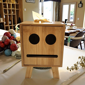 Bamboe Tissuedooshouder Met Lachend Gezicht Ontwerp Servet Thuis Opslag Organizer & Tafel Voorzien Van Papieren Handdoek Haspel Inbegrepen - Product Image 3