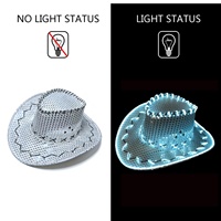 Chapeau de cowboy à paillettes, accessoire festif pour les célébrations de Pâques et de Noël, chapeau de cowboy lumineux à LED pour les spectacles et les fêtes