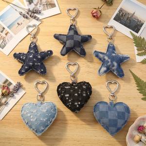 Hot Selling <b>Creative</b> Denim Star Heart Bag Car Keychain Accessories Pendant Modern Portable Welcome <b>Gifts</b> - Product Image 1