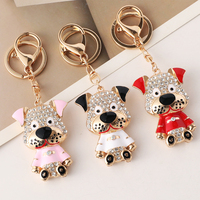 Porte-clés créatif en strass pour chien, breloque mignonne, émail blanc et rouge, accessoires pour clés de voiture, vente en gros