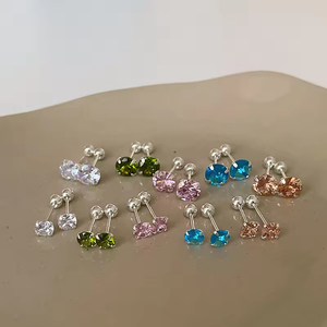 Exquisite Fashion Brass Platinum Plated Inlay Multicolor Zirconia Round Stud <b>Earrings</b> Women's Jewelry Factory Wholesale - Product Image 2