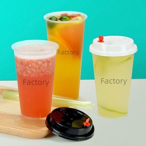 Tapas para vasos de 24oz, 30oz, 32oz, vasos de plástico transparentes desechables de pared simple ecológicos para té de burbujas, té frío y caliente - Product Image 4