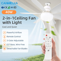 Ventilateur de plafond LED 40W E27 2-en-1 avec télécommande, 3 températures de couleur, dimmable, pales détachables, silencieux, débit d'air élevé, lampe sans fil pour chambre à coucher