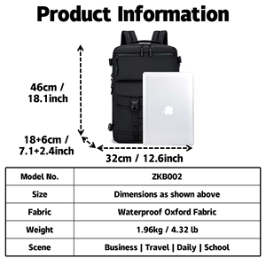 Sac à dos d'affaires pour homme haut de gamme, grande capacité, avec compression sous vide pour ordinateur portable et airbag de voyage - Product Image 5