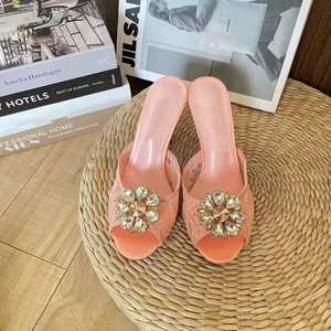 Lace Round-toe High <b>Heels</b>, Mesh Breathable Rhinestone Thin-heeled Sandals, <b>Heel</b> Height 6CM - 9CM Wedding Shoes - Product Image 4
