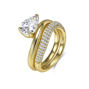 Anello a Goccia in Argento Sterling 925 Placcato Oro 14K con Zircone, Design a Onda con Quattro Griffe, per Matrimonio e Fidanzamento, per Donna - Product Image 1