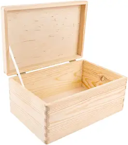 क्रिएटिव बड़े लकड़ी Hinged ढक्कन के साथ भंडारण बॉक्स के लिए अधूरा छिपाने की जगह बॉक्स उपकरण खिलौना गहने
