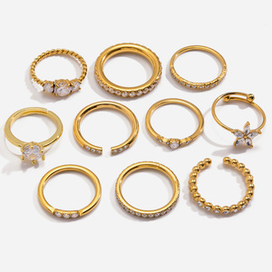 Fashion <b>Rings</b> <b>Gold</b> Tone Zircon Inlay Adjustable For Women Gift Jewelry <b>Set</b> - Product Image 1