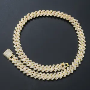 Collier en chaîne pour hommes, lot de 5 colliers en acier inoxydable, avec des diamants en losange remplie de pierreries, épais de miami, à mailles cubaines, 14mm