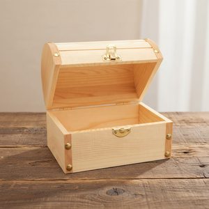 <strong>Unfinished</strong> <strong>Wooden</strong> Box with Hinged Lid Unpainted DIY Craft Storage Box Jewelry Treasure <strong>Chest</strong> for Art Home Storage Organizer - Product Image 6