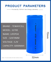 Batterie rechargeable haute puissance 3,2 V 6000 mAh IFR 32650 Lifepo4 certifiée CE, 2000 cycles pour pack de batteries