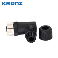Connecteur circulaire industriel KRONZ M12 femelle A-Code blindé, à montage sur site, coudé, 3/4/5/8/12 broches, étanche IP67