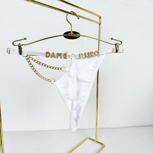 Nouvelle conception de string à chaîne sexy pour femme, lettres en strass personnalisées, nom personnalisé, string unique à entrejambe ouvert - Product Image 4