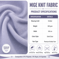 Tissu en molleton côtelé Mige 81% polyester 13% rayonne 6% élasthanne 300 g/m² chaud pour vêtements de sport, sous-vêtements thermiques, gilet
