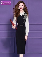 Robe longue ajustée de maternité FMY69294, style vintage, col rabattu, taille empire, design original de l'usine, collection Printemps