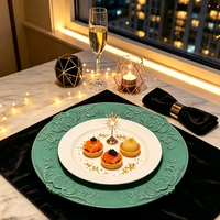 Assiette de présentation en plastique gaufré vert menthe à motif floral, 13 pouces, de luxe, pour mariages et réceptions élégantes en plein air
