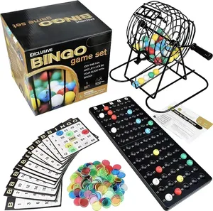 Set permainan Bingo pabrik dengan kandang Bingo, papan, bola, kartu, dan chip Bingo untuk orang dewasa, anak-anak