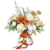 Ramo de Novia Romántico Europeo de Lujo en Tono Naranja, Flores Artificiales de Seda, Accesorio de Fotografía para Bodas, Decoración para el Hogar, Nueva Llegada