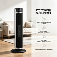 Radiateur tour en céramique 2000W, ventilateur PTC portable avec protection contre la surchauffe et télécommande