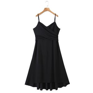 Vestido de Gasa Tallas Grandes para Mujer, Corte A, Cuello Halter, Cintura Natural, Verde y Negro, Plisado Cruzado N8429 - Product Image 4