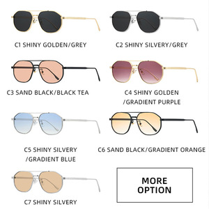 Logo Custom 2026 Retro <b>Gradient</b> Lens Metal Pilot Sun Glasses UV400 Double Bridges Polygon <b>Sunglasses</b> for Men Women - Product Image 5