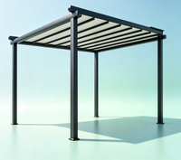 Pergola pliante extensible en PVC imperméable, auvent pour plage, camping, restaurant |   Structure en aluminium motorisée, revêtement poudré, 3x3