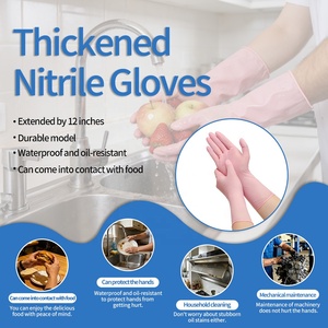 Gants en nitrile jetables roses à manches longues de 12 pouces pour le nettoyage des toilettes, la vaisselle et l'usage domestique - Product Image 4