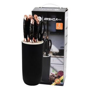 Hot Selling Toallwin <span class=keywords><strong>Chinese</strong></span> Stijl Roestvrijstalen Keukenmessenset 6 Stuks Houtnerf Coating Keukenmessen Accessoires - Product Image 2