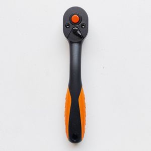 Quick Release Ratchet Wrench 1/4 Inch 72 Tooth Curved Handle Orange Black Grip Automotive Repair Tool - Product Image 1