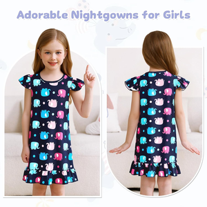 Chemise de nuit à manches courtes pour filles, vente en gros, chemise de nuit d'<span class=keywords><strong>été</strong></span> bon marché pour filles, chemise de nuit personnalisée imprimée, chemises de nuit adorables pour filles - Product Image 3