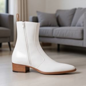 MOROSO Bottes <span class=keywords><strong>Chelsea</strong></span> pour hommes en cuir noir à la mode couleur unie Style de luxe classique hauteur de cheville augmentant bout pointu - Product Image 4